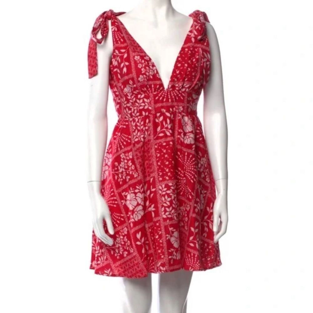 House of Harlow 1960 x Revolve Red Linen Bandana Print‎ Dress Size Large Tie